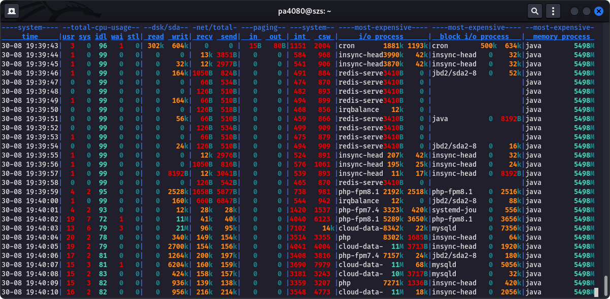 Screen 3. Example of usage of the dstat command.