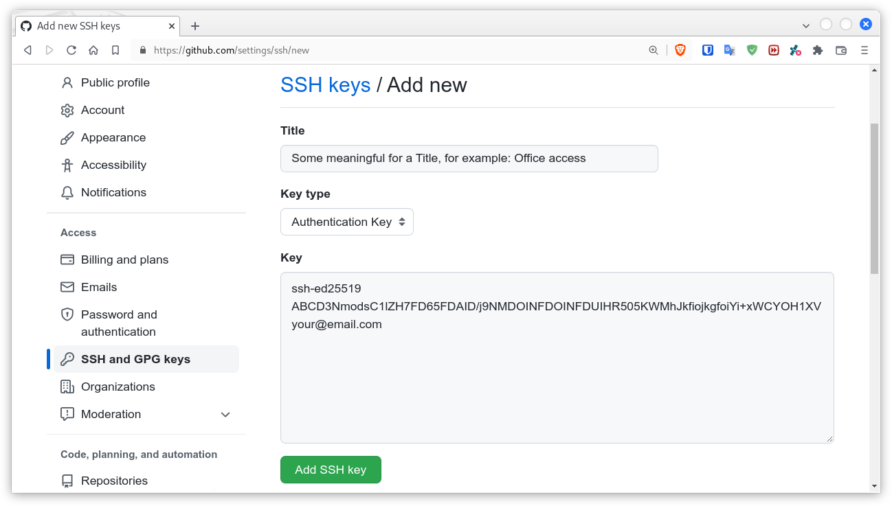 Figure 1. Setup SSH key within GitHub.